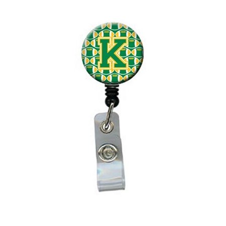 CAROLINES TREASURES Letter K Football Green and Gold Retractable Badge Reel CJ1069-KBR
